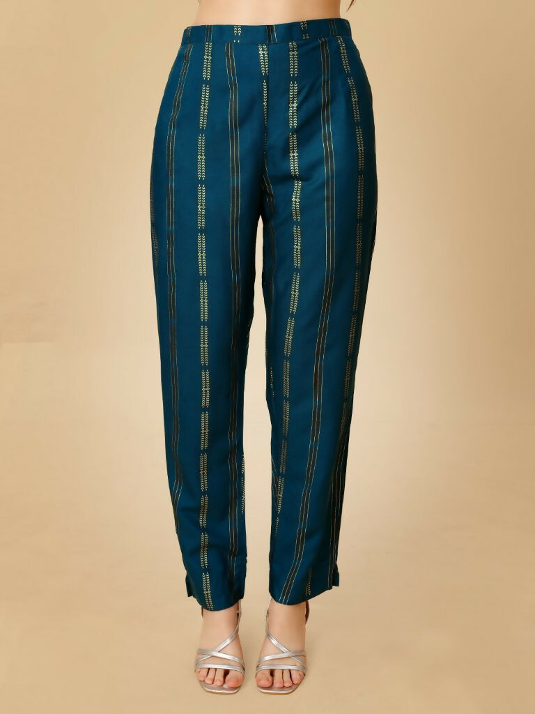 Jyoti Fashion Women's Navy Blue Viscose Rayon Embroidered Kurta Pant Set | Grocsy
