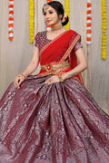 DEIANA'S Beautiful Pure Jari Silk Weaving Lehengha Choli - Brown | Grocsy