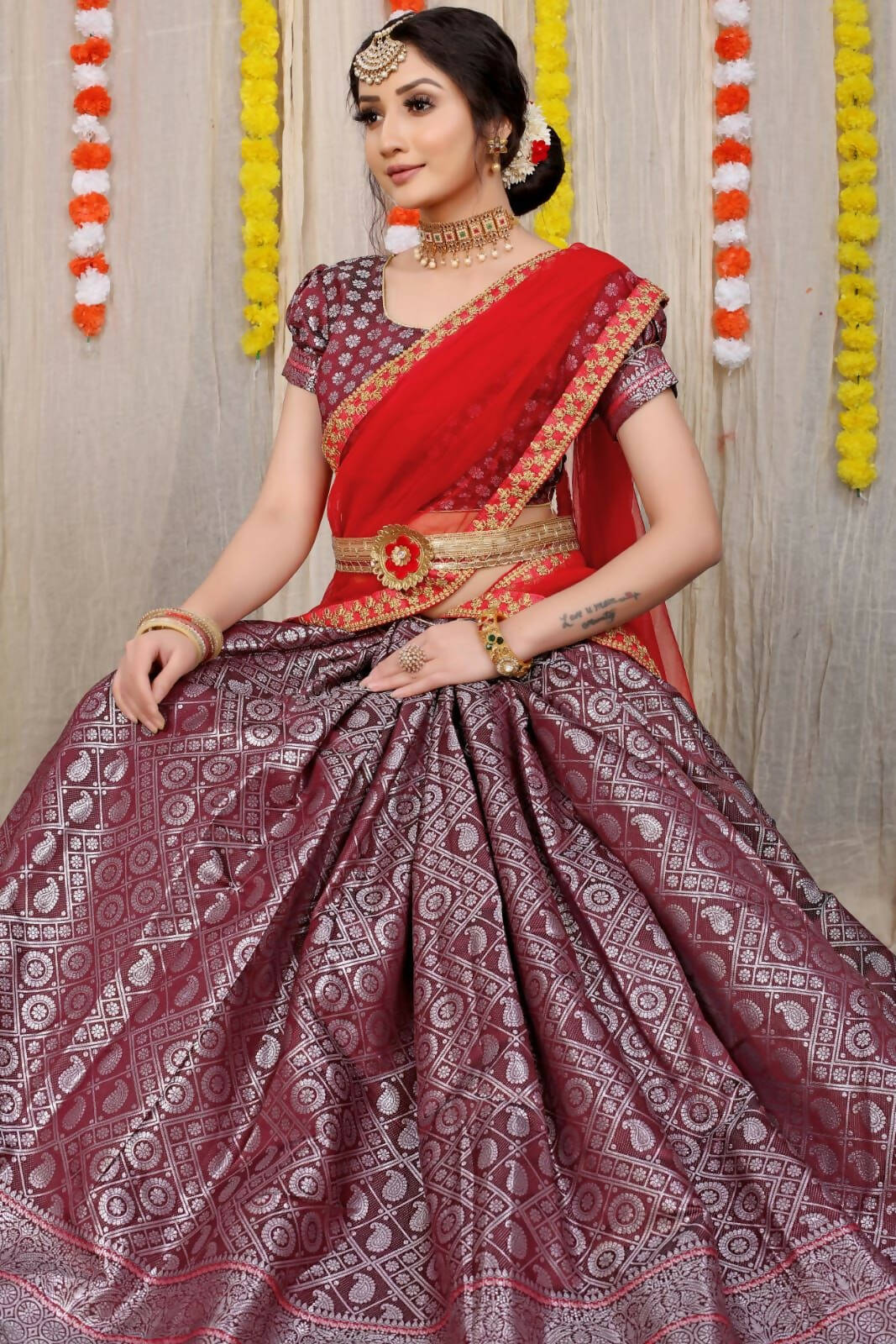 DEIANA'S Beautiful Pure Jari Silk Weaving Lehengha Choli - Brown | Grocsy