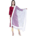 A R Silk Women's Mirror Work Orgenza Cotton White Dupattas and Chunnis | Grocsy