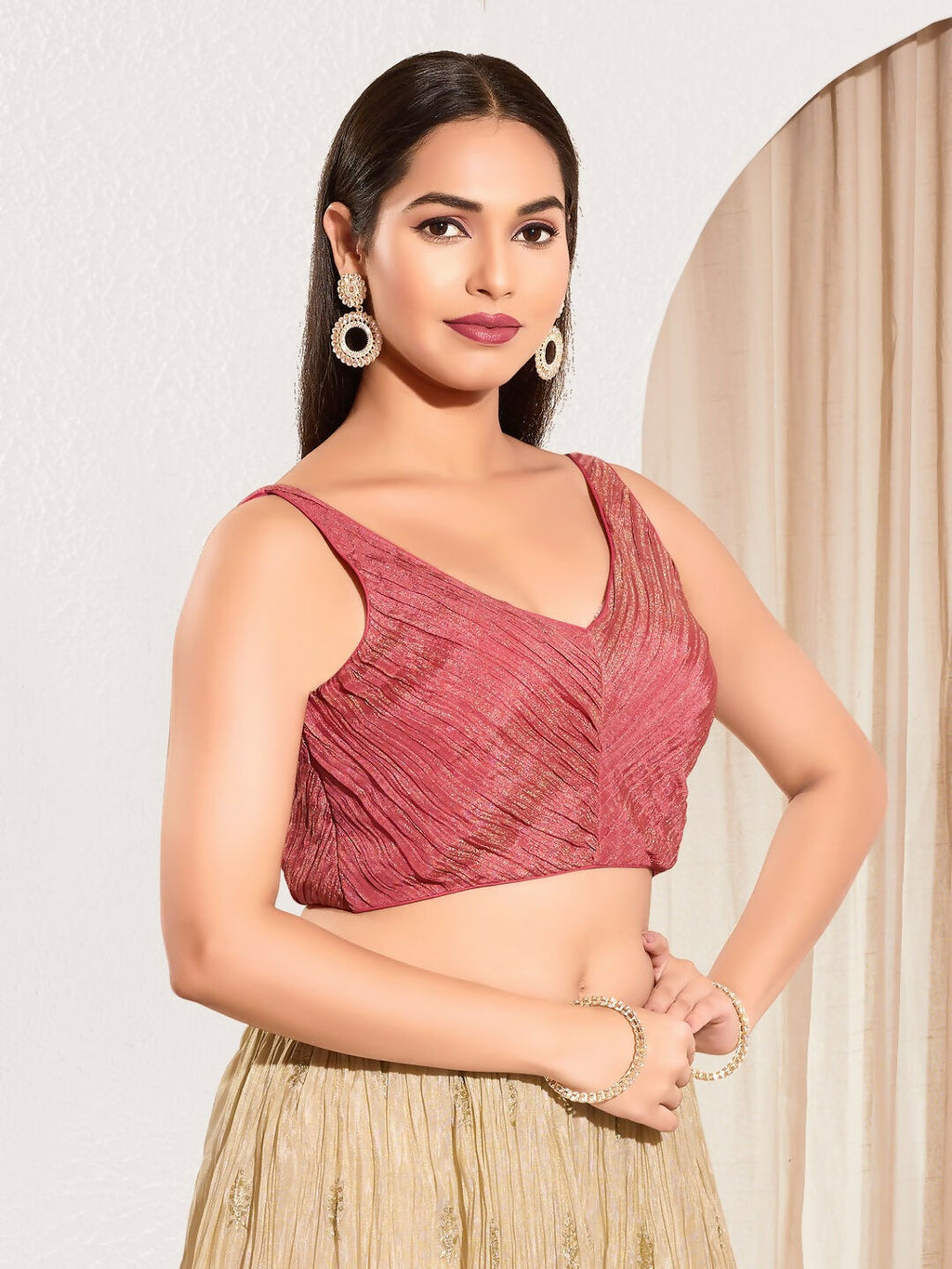 Joban Fashion Onion Pink Tissue Padded Blouse With Sweetheart Neck Sleeveless | Grocsy