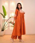 The52 Women's Beautiful Viscose Rayon Fabric Thread Work Flared Kurta Pant Set | Grocsy