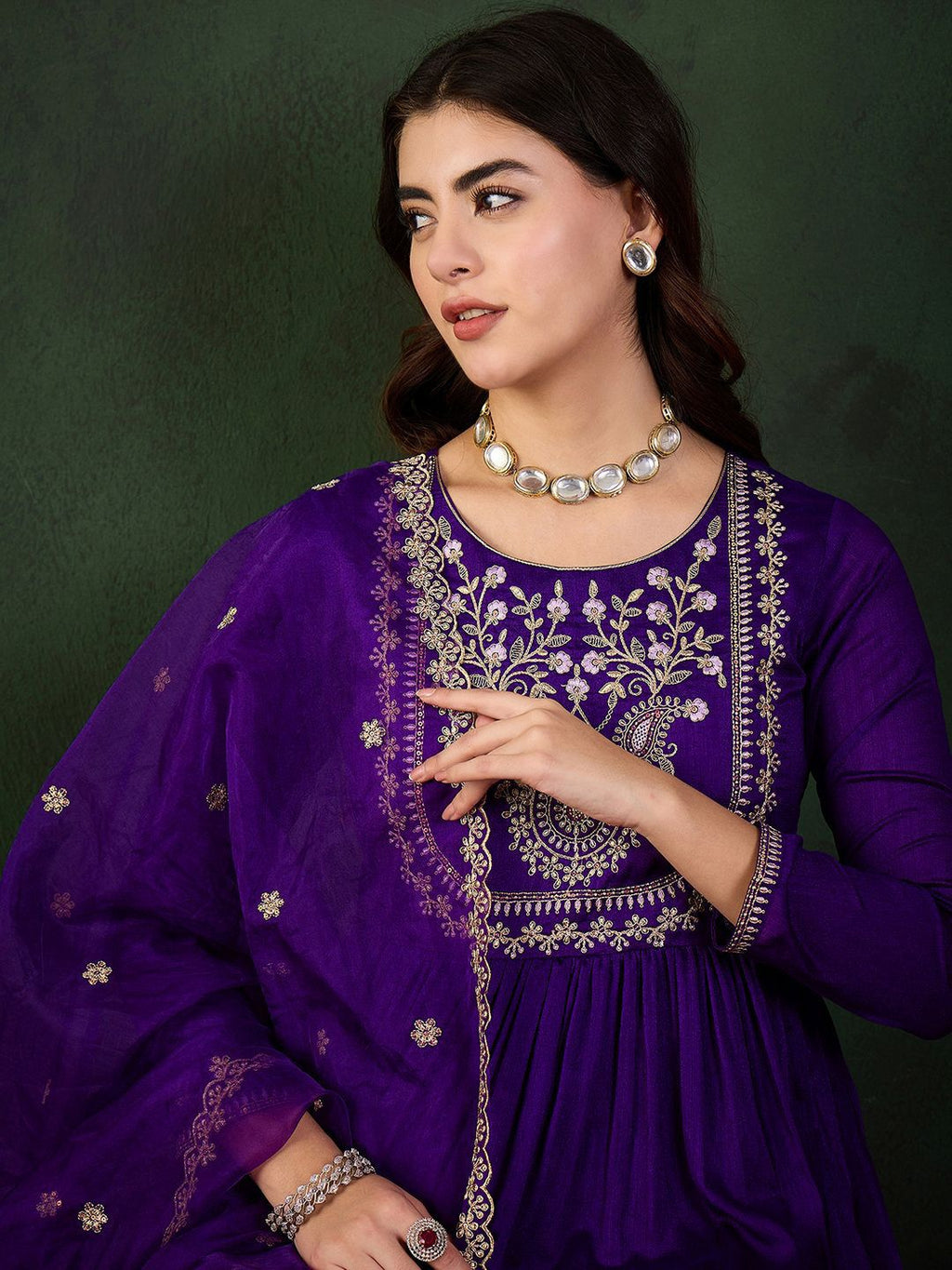 Sangria Embroidered Kurta & Trouser With Dupatta Kurta Set | Grocsy