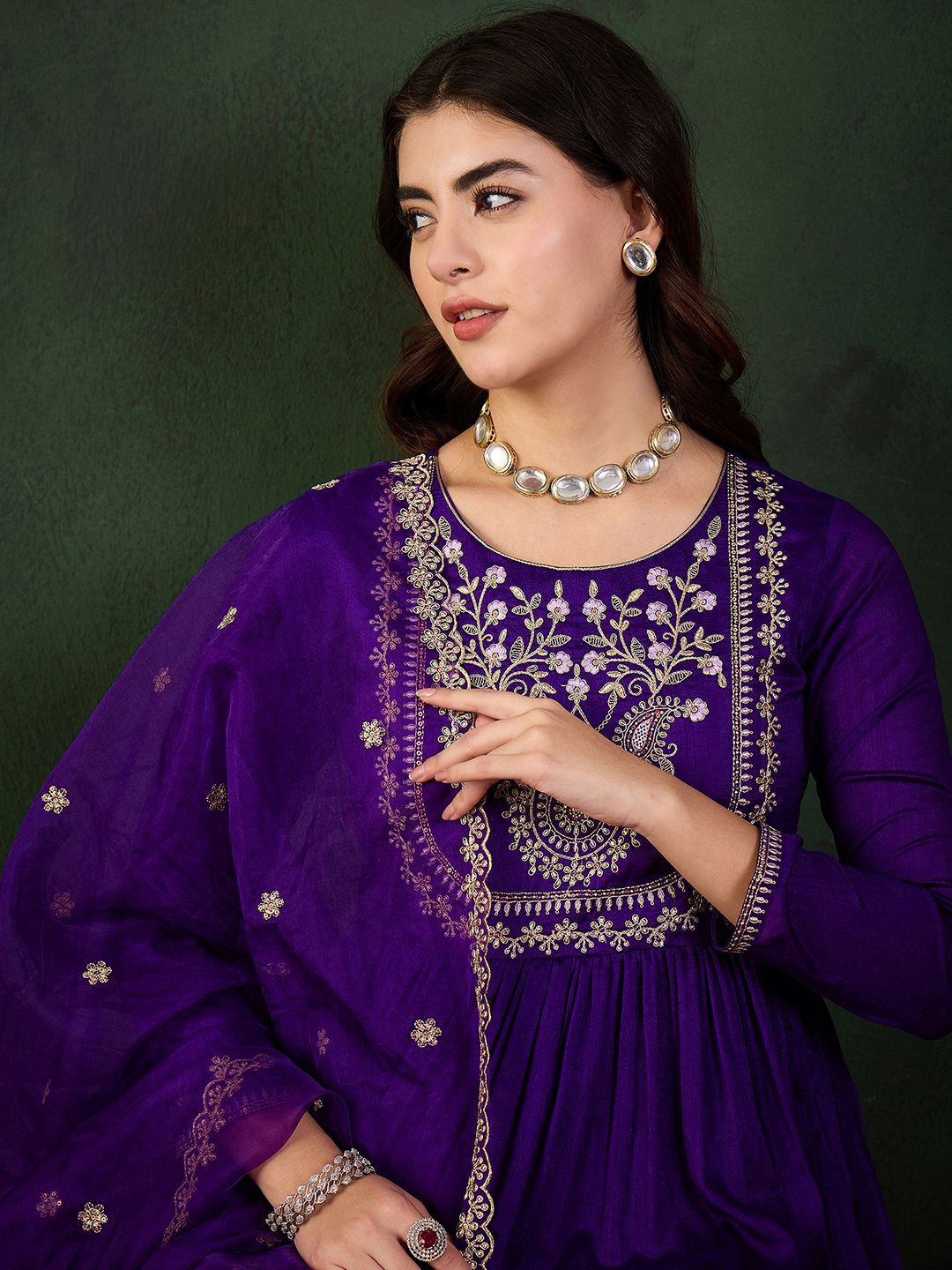 Sangria Embroidered Kurta & Trouser With Dupatta Kurta Set | Grocsy