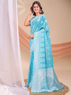 Shree Shyam Fashion Varnika Sky Blue Linen Cotton Saree | Grocsy
