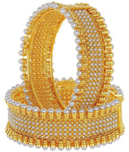 Gold-Polished Alloy Pearl Studded Designer Screw Bangle Set - The Pari