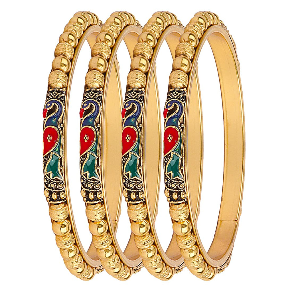 Gold-Polished Alloy Peacock Design Set Of 4 Bangles - The Pari