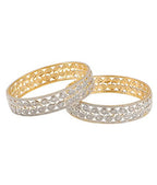 Gold-Polished Alloy Broad Leaf Design American Diamond Bangles - The Pari