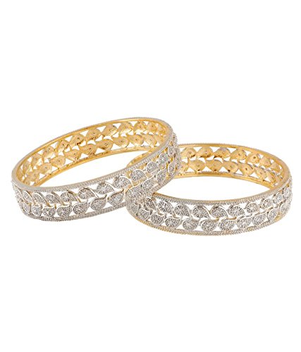 Gold-Polished Alloy Broad Leaf Design American Diamond Bangles - The Pari