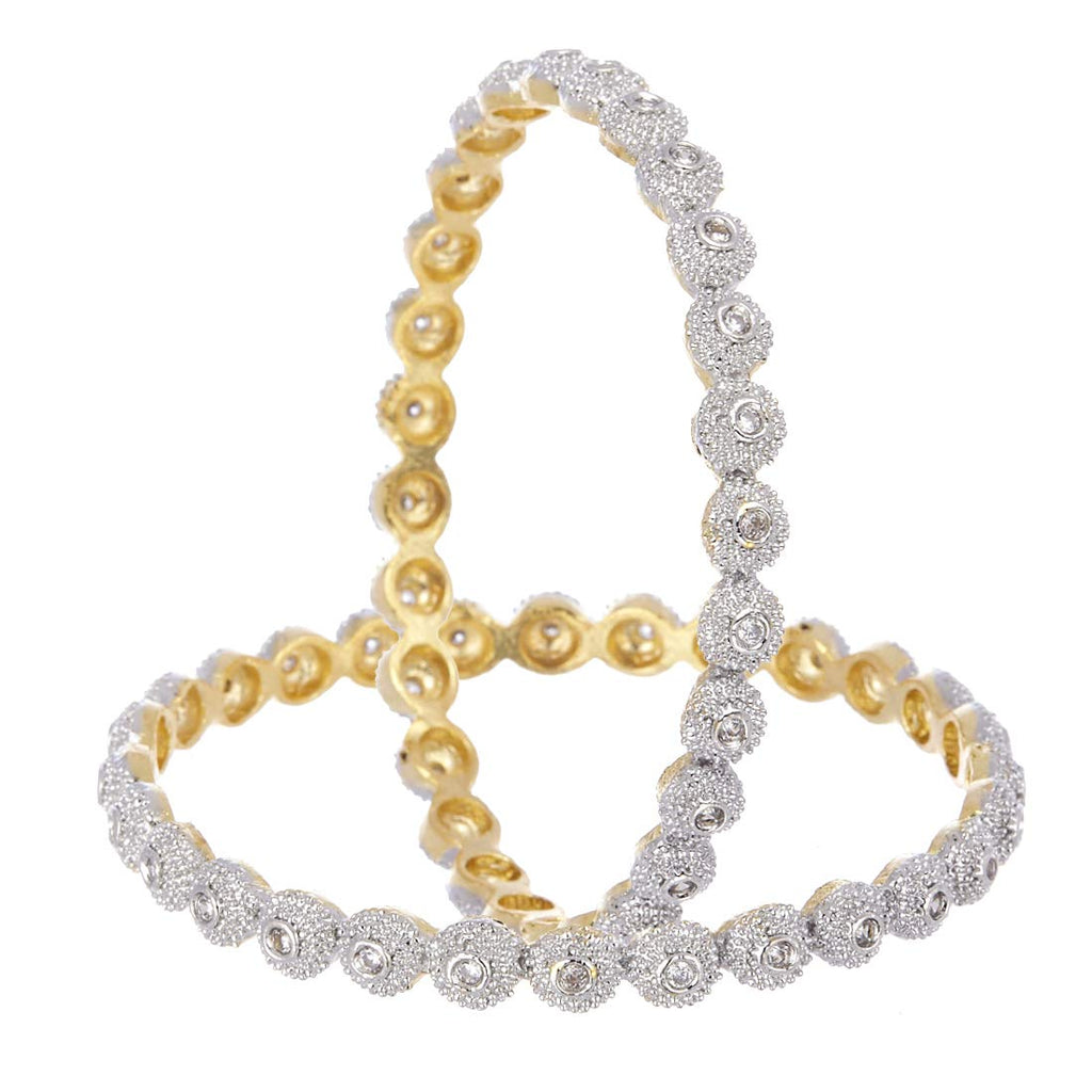 Gold-Polished Alloy Round Thin American Diamond Bangle Set - The Pari