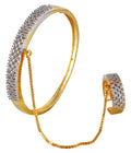 Gold-Polished Alloy American Diamond Bracelet With Ring - The Pari