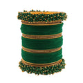 Gold-Polished Alloy Designer Green Velvet Bangle Set - The Pari
