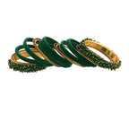 Gold-Polished Alloy Designer Green Velvet Bangle Set - The Pari