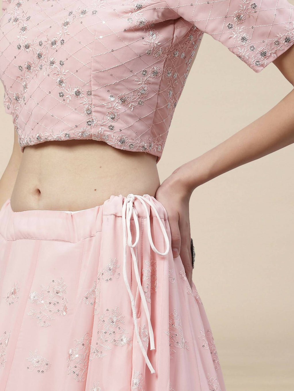 Pink Georgette Thread with Sequins Embroidered work Lehenga Choli with Dupatta - Jivika | Grocsy
