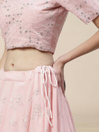 Pink Georgette Thread with Sequins Embroidered work Lehenga Choli with Dupatta - Jivika | Grocsy