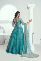 Aastha Fashion Rama Green Butterfly Net Tone To Tone Cotton Thread Work And Sequence Work Embroidery Wedding Wear Lehenga Choli | Grocsy