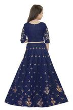 Dwiden Navy Blue Rohini Tafetta Sattin Semi-Stitched Girl's Lehenga Choli | Grocsy