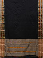 Black and Cream Narayanpet Silk Handloom Plain Saree with Traditional Border Design No Blouse - Global Threads | Grocsy