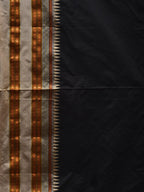 Black and Cream Narayanpet Silk Handloom Plain Saree with Traditional Border Design No Blouse - Global Threads | Grocsy