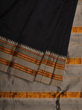 Black and Cream Narayanpet Silk Handloom Plain Saree with Traditional Border Design No Blouse - Global Threads | Grocsy