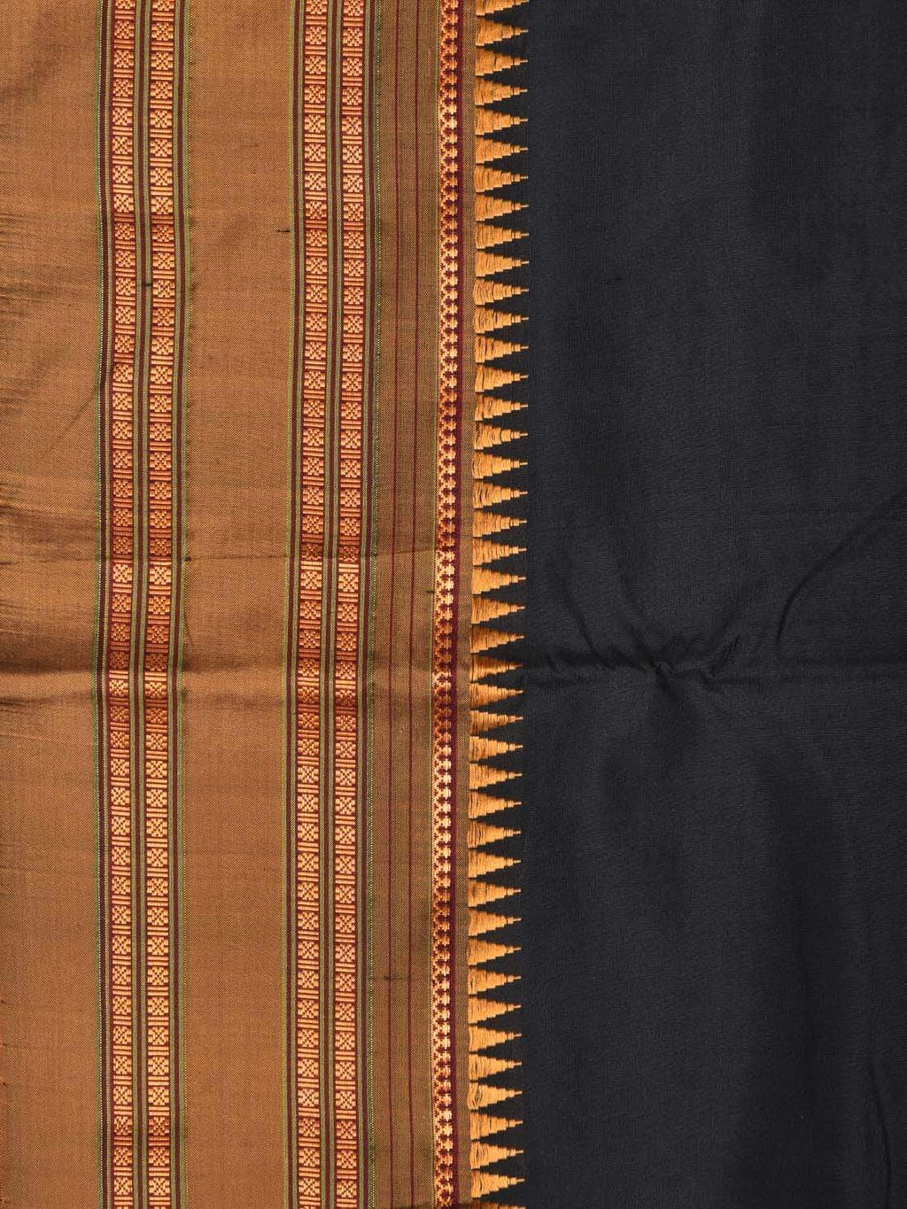 Black and Mustard Narayanpet Silk Handloom Plain Saree with Traditional Border Design No Blouse - Global Threads | Grocsy