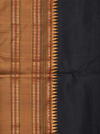 Black and Mustard Narayanpet Silk Handloom Plain Saree with Traditional Border Design No Blouse - Global Threads | Grocsy