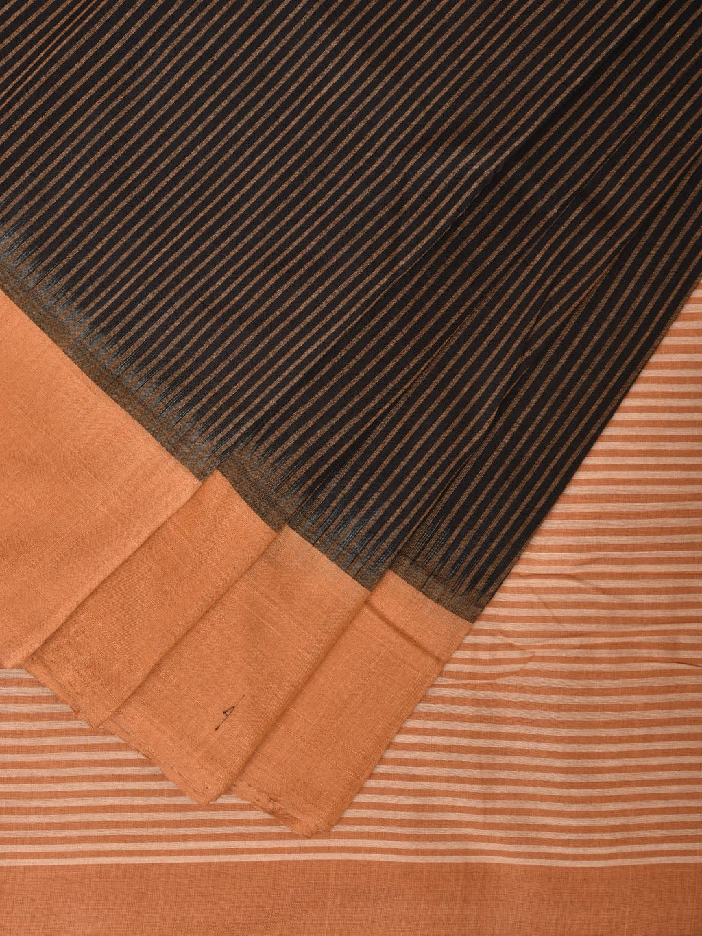 Black and Mustard Pochampally Ikat Handloom Saree with Strips Design - Global Threads | Grocsy