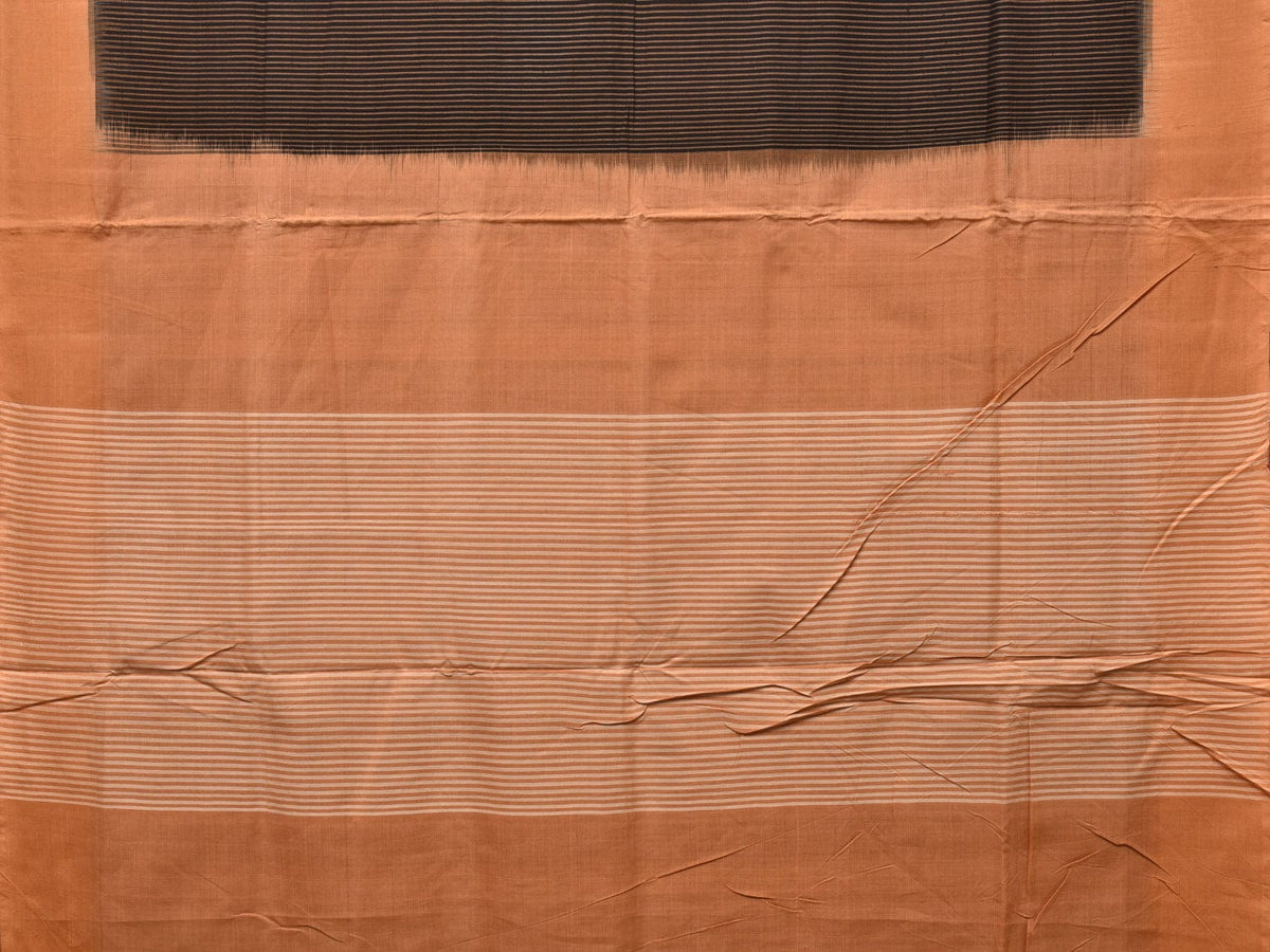 Black and Mustard Pochampally Ikat Handloom Saree with Strips Design - Global Threads | Grocsy