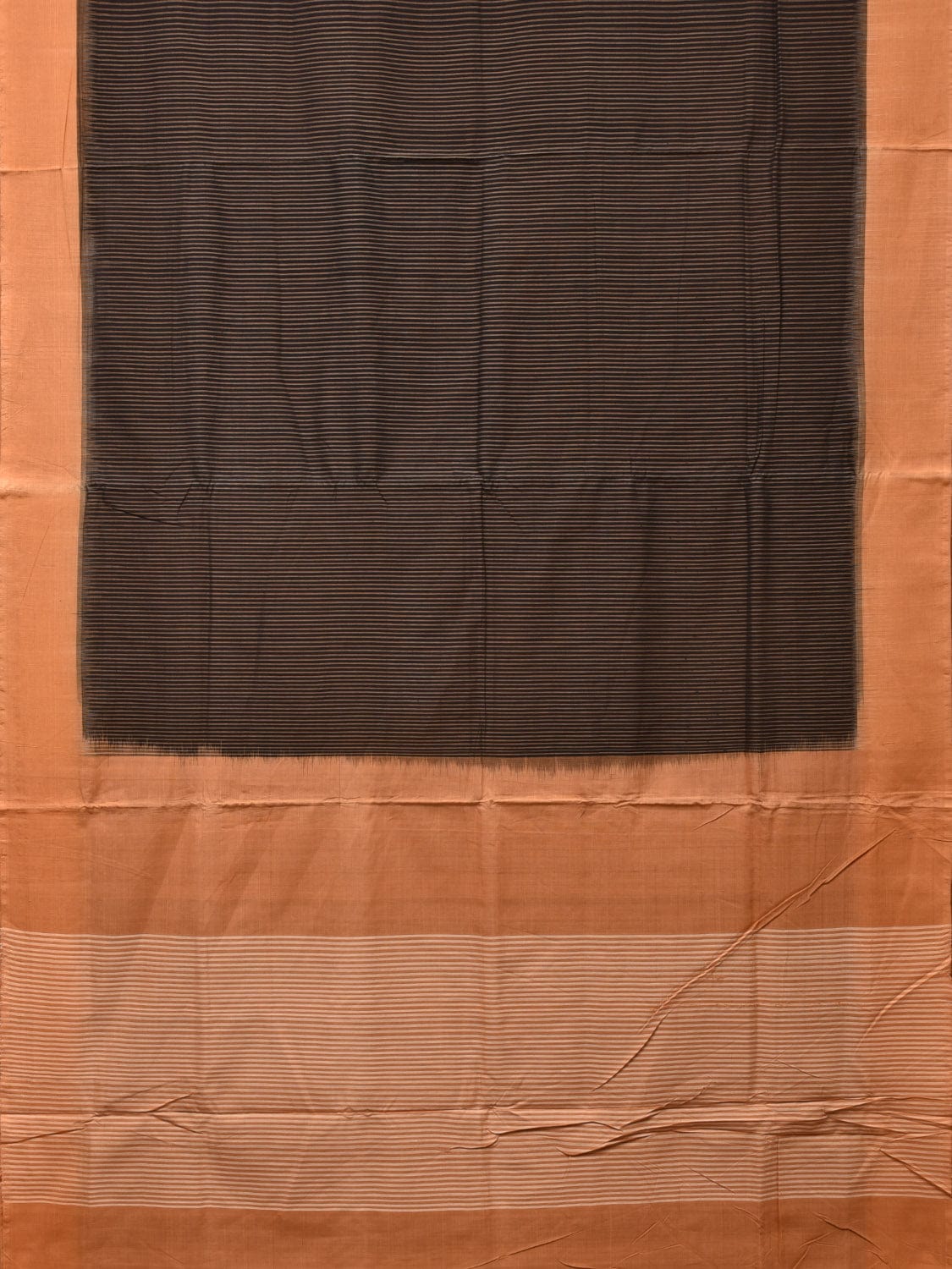 Black and Mustard Pochampally Ikat Handloom Saree with Strips Design - Global Threads | Grocsy