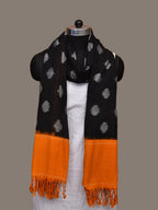 Black and Orange Pochampally Ikat Cotton Handloom Dupatta with Polka Dots Design - Global Threads | Grocsy