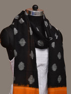 Black and Orange Pochampally Ikat Cotton Handloom Dupatta with Polka Dots Design - Global Threads | Grocsy