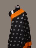 Black and Orange Pochampally Ikat Cotton Handloom Dupatta with Polka Dots Design - Global Threads | Grocsy
