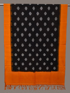 Black and Orange Pochampally Ikat Cotton Handloom Dupatta with Polka Dots Design - Global Threads | Grocsy