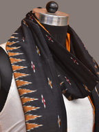 Black and Orange Pochampally Ikat Cotton Handloom Dupatta with Temple Border Design - Global Threads | Grocsy