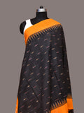 Black and Orange Pochampally Ikat Cotton Handloom Dupatta with Temple Border Design - Global Threads | Grocsy