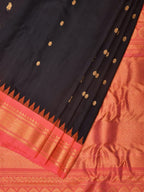 Black and Peach Gadwal Silk Handloom Saree with Mango Pallu and Border Design - Global Threads | Grocsy