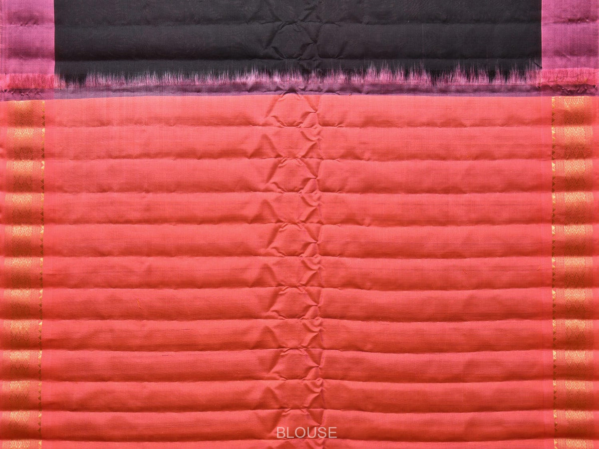 Black and Peach Gadwal Silk Handloom Saree with Mango Pallu and Border Design - Global Threads | Grocsy