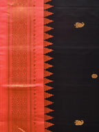 Black and Peach Gadwal Silk Handloom Saree with Mango Pallu and Border Design - Global Threads | Grocsy