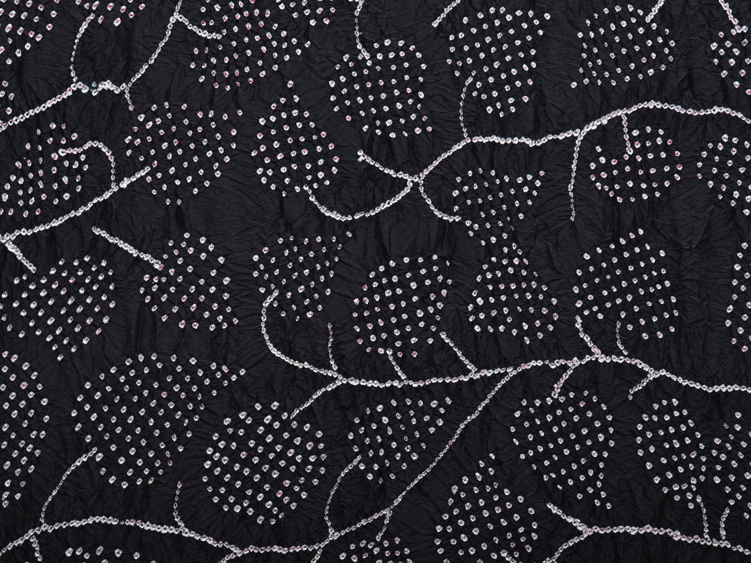 Black and Red Bandhani Kanchipuram Silk Handloom Dupatta with Leaves Design - Global Threads | Grocsy