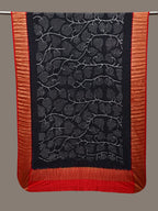 Black and Red Bandhani Kanchipuram Silk Handloom Dupatta with Leaves Design - Global Threads | Grocsy