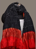 Black and Red Bandhani Kanchipuram Silk Handloom Dupatta with Leaves Design - Global Threads | Grocsy