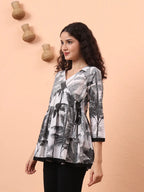 Yufta Black And White Cotton Gathered Or Pleated Angrakha Top | Grocsy
