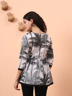 Yufta Black And White Cotton Gathered Or Pleated Angrakha Top | Grocsy