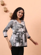 Yufta Black And White Cotton Gathered Or Pleated Angrakha Top | Grocsy