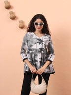 Yufta Black And White Cotton Gathered Or Pleated Angrakha Top | Grocsy