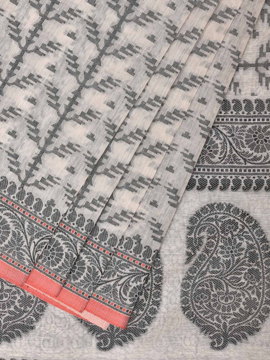 Black and White Cut Work Sico Cotton Saree with All Over and Border Design - Global Threads | Grocsy
