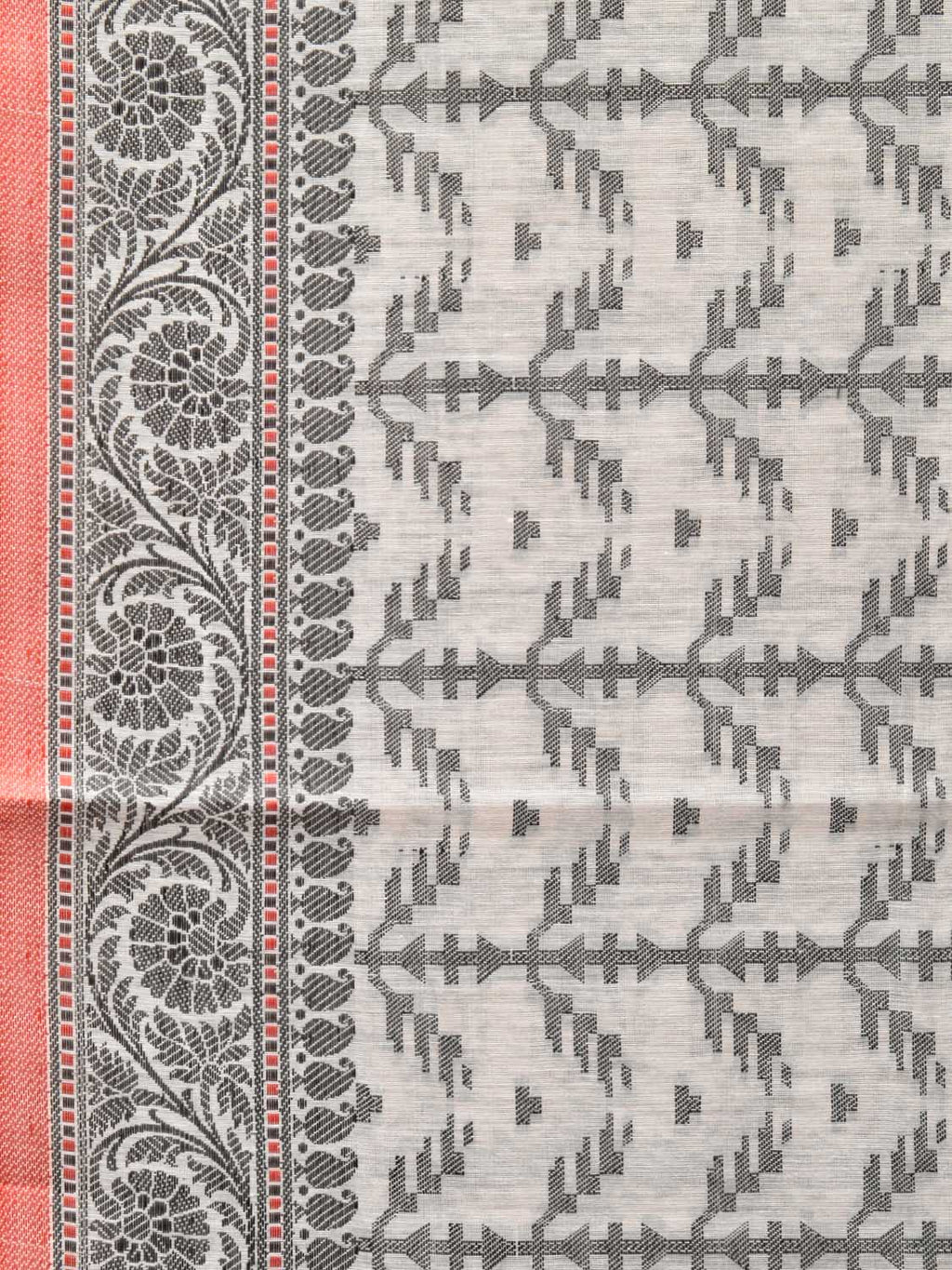 Black and White Cut Work Sico Cotton Saree with All Over and Border Design - Global Threads | Grocsy