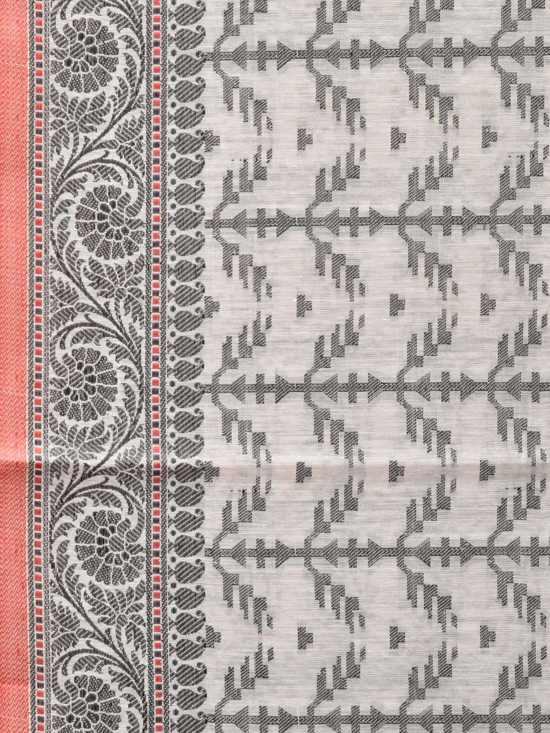 Black and White Cut Work Sico Cotton Saree with All Over and Border Design - Global Threads | Grocsy