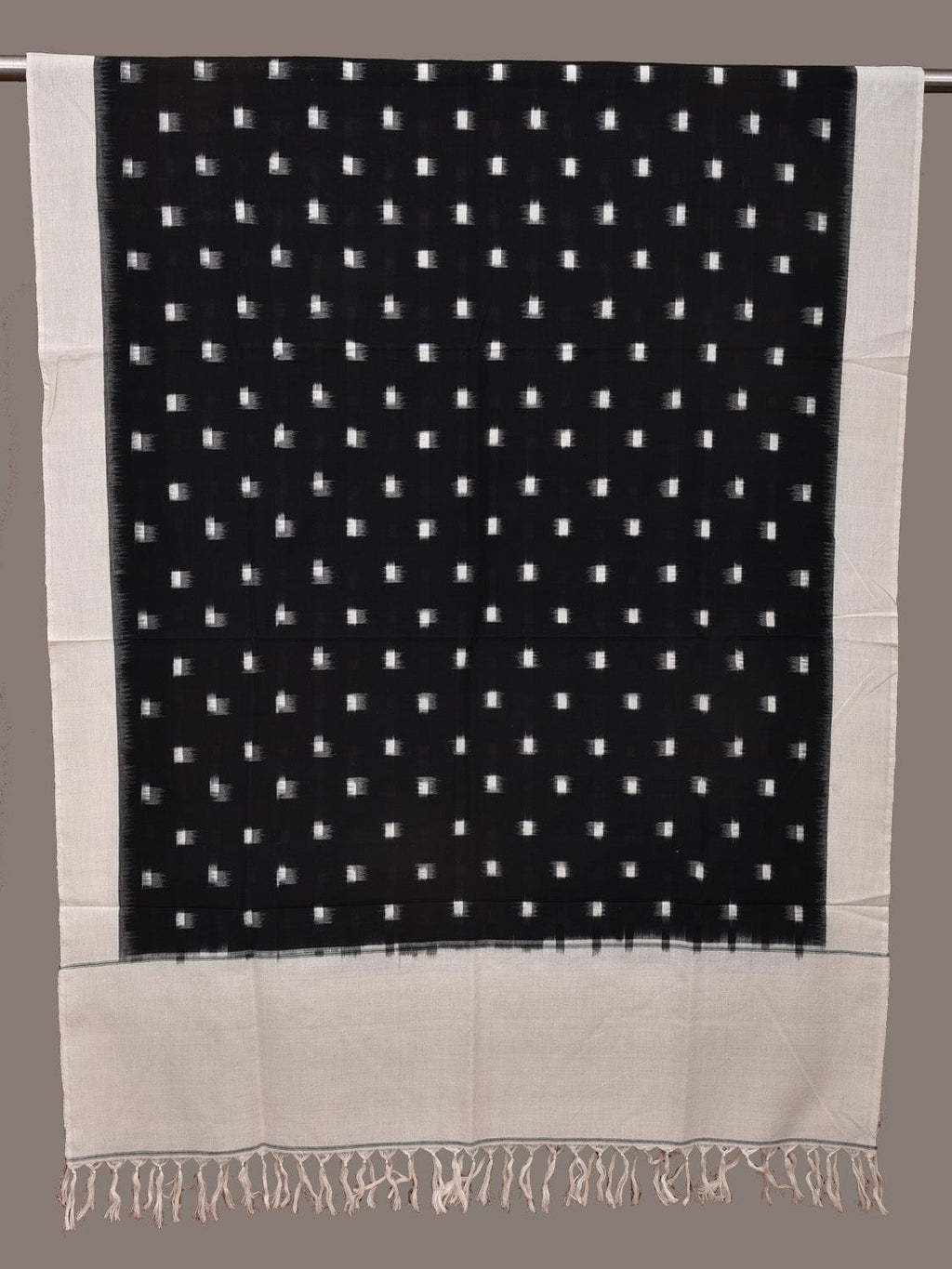 Black and White Pochampally Ikat Cotton Handloom Dupatta with Dots Design - Global Threads | Grocsy
