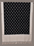 Black and White Pochampally Ikat Cotton Handloom Dupatta with Dots Design - Global Threads | Grocsy